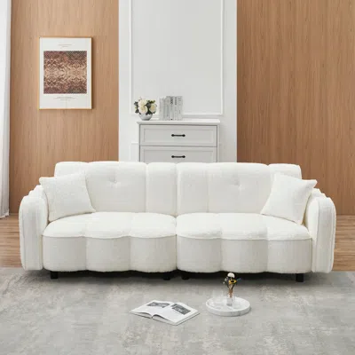 Simplie Fun 96.06 Inch Large Teddy Plush Sofa For Living Room And Entertainment Space. In White
