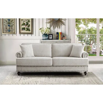 Simplie Fun Chenille Modern Upholstered Sofas 2 Seater Couches With Nails And Armrests (white) In Neutral