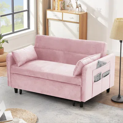 Simplie Fun Sofa Pull-out Bed Includes Two Pillows 54 "pink Velvet Sofa With Small Space
