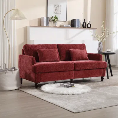 Simplie Fun Modern Chenille Fabric Loveseat, 2-seat Upholstered Loveseat Sofa Modern Couch In Red