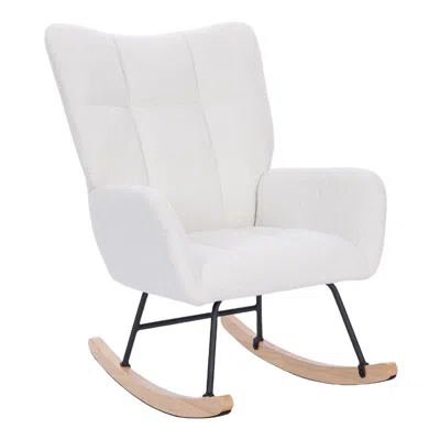 Simplie Fun Teddy Upholstered Nursery Rocking Chair For Living Room Bedroom(white Teddy)