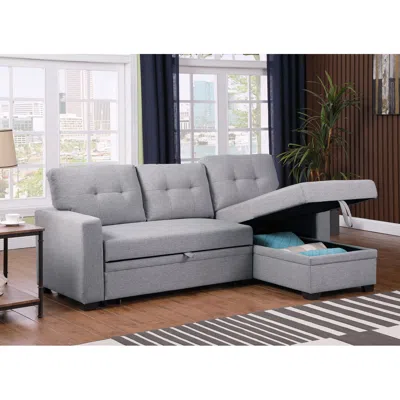 Simplie Fun Upholstered Pull Out Sectional Sofa With Chaise In Gray