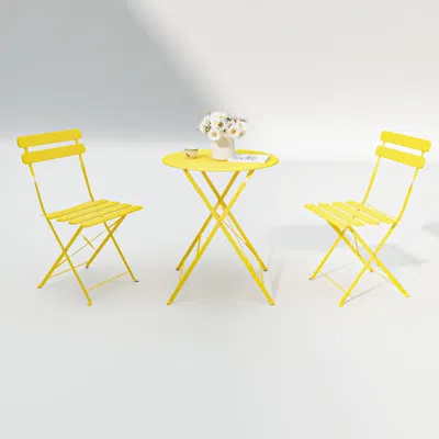 Simplie Fun 3 Pieces Patio Bistro Balcony Metail Chair Table Set-yellow