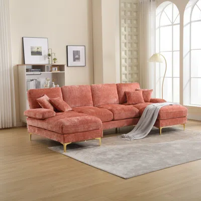 Simplie Fun Modern Large Chenille Fabric U-shape Sectional Sofa In Orange
