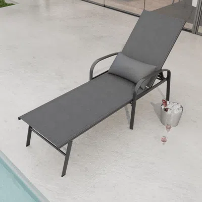 Simplie Fun Outdoor Patio Swimming Pool Lounge Gray Color With Pillow