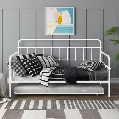 Simplie Fun Metal Frame Daybed With Trundle In White