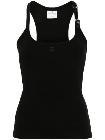 Courrèges Buckle Ribbed Tank Top In Black