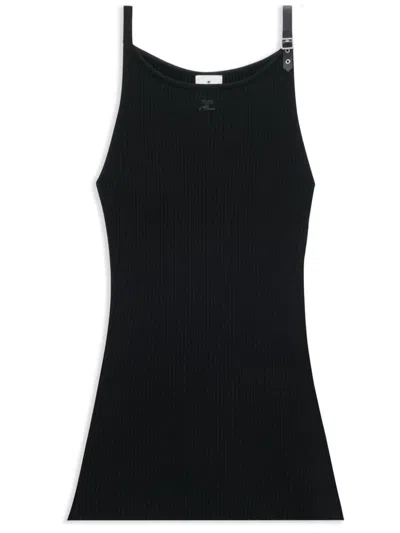 Courrèges Ribbed Short Dress In Black