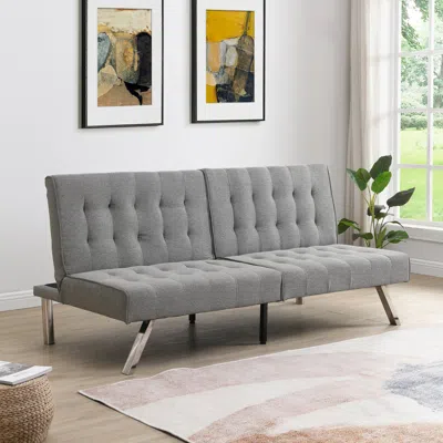 Simplie Fun Wood Frame, Stainless Leg, Futon, Sofa Bed Grey In Gray