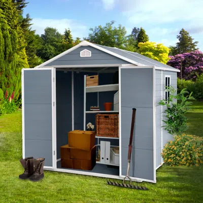 Simplie Fun 8x6ft Resin Outdoor Storage Shed Kit-perfect To Store Patio Furniture,grey In Gray