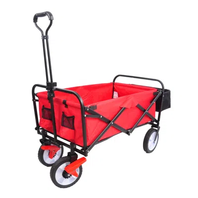 Simplie Fun Folding Station Wagon Garden Shopping Atv With Back Frame And Retractable Handle. In Multi