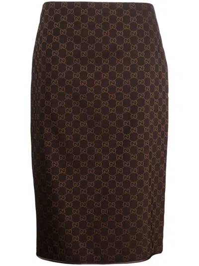 Gucci Gg Midi Skirt In Brown
