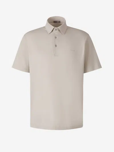 Herno Logo Detailed Short Sleeved Polo Shirt In Beige
