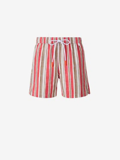 Isaia Striped Motif Swimsuit In Red, White And Taupe