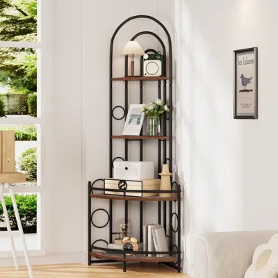 Simplie Fun 4-tier Corner Bookshelf, Modern Style, Plant Stand With Metal Frame In Multi