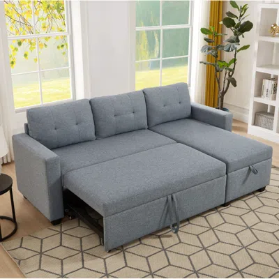 Simplie Fun Upholstered Pull Out Sectional Sofa With Storage Chaise, Convertible Corner Couch, Light Grey In Gray