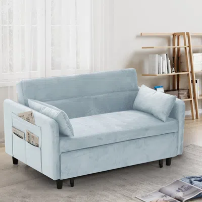 Simplie Fun Sofa Pull-out Bed Includes Two Pillows 54 "light Blue Velvet Sofa With Small Space In Black