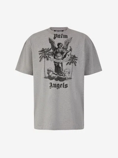 Palm Angels Logo Cotton T-shirt In Light Grey