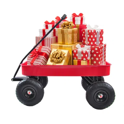 Simplie Fun Outdoor Wagon All Terrain Pulling Air Tires Children Kid Garden In Red