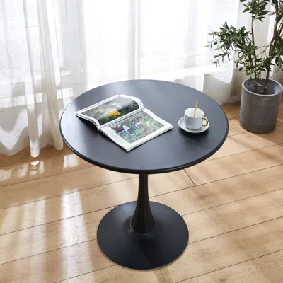 Simplie Fun Modern Black Round Dining Table, 31.5'' Diameter Solid Metal Base Coffee Table