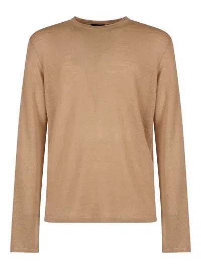 Roberto Collina Long Sleeve Crew Neck Shirt Clothing In Nude & Neutrals
