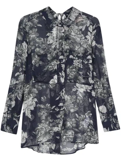 Semicouture Maddison Flower Print Shirt In Blue