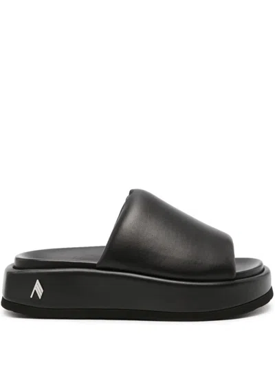 Attico The  Mia Leather Flatform Sandals In Black