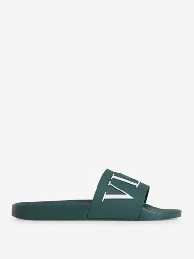 Valentino Garavani Logo Slide Sandals In Green