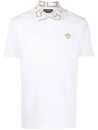 Versace Greca Organic Cotton Polo Shirt In White