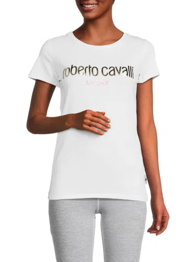 Roberto Cavalli Women's Slim Fit Logo Crewneck T Shirt In White