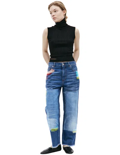 Marni Denim-patchwork Straight-leg Jeans In Blue