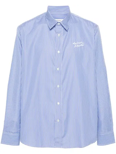 Maison Kitsuné Logo-embroidered Cotton Shirt In Blue