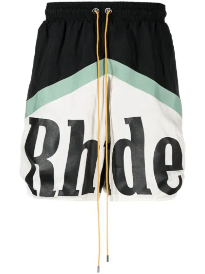 Rhude Logo-print Drawstring Deck Shorts In Brown