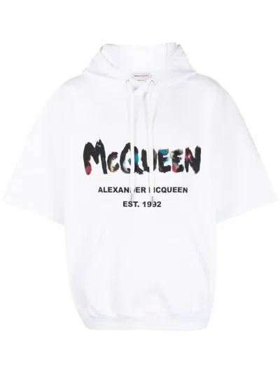 Alexander Mcqueen Logo-print Short-sleeved Hoodie In White