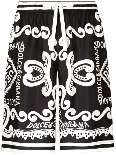 Dolce & Gabbana Logo-print Silk Shorts In Dg Marina F Blu