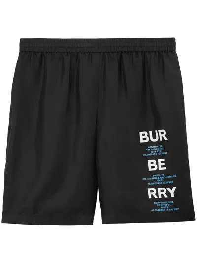 Burberry Logo-print Silk Track Shorts In Black
