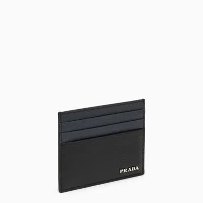 Prada Card Holder In Saffiano Blue/black