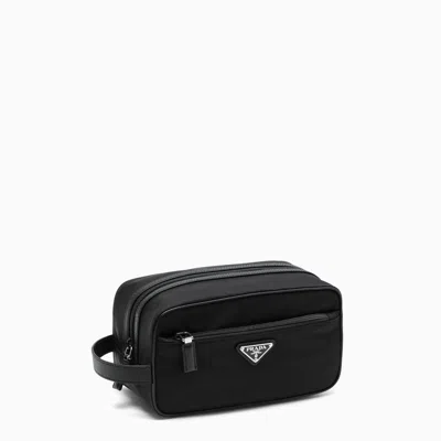 Prada Black Re-nylon And Leather Pouch