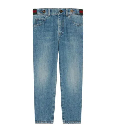 Gucci Kids' Web-stripe Tapered Jeans In Blue Mix