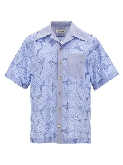 Wales Bonner Highlife Floral Cotton-blend Bowling Shirt In Azul Claro