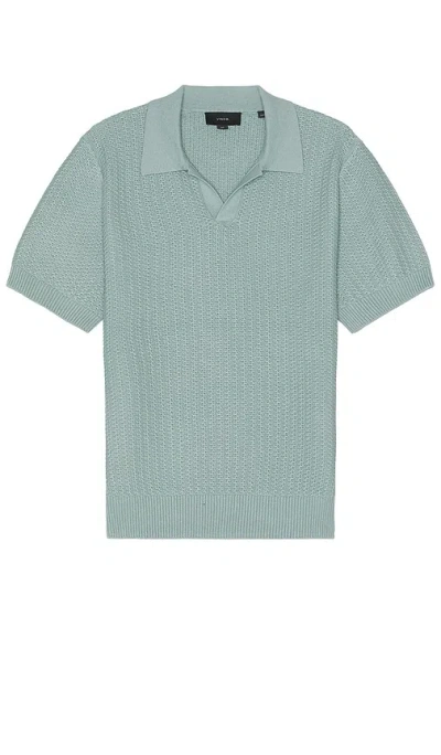 Vince Crafted Rib Short Sleeve Johnny Collar Polo In Blue