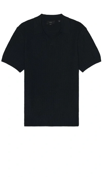 Vince Crafted Rib Short Sleeve Johnny Collar Polo In Navy