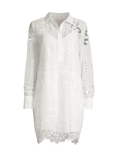Johnny Was Charlotta Eyelet-embroidered Midi Shirtdress In Antique White