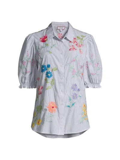 Johnny Was Women's Evangeline Embroidered Puff-sleeve Blouse In Stripe