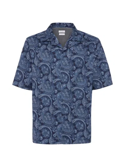 Brunello Cucinelli Cotton Paisley Shirt In Blue