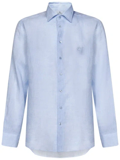 Etro Light Blue Melange Effect Linen Shirt