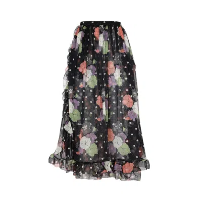 Etro Floral Printed Flared Midi Skirt In Black