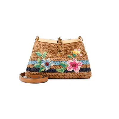 Etro Vela Frame Floral Raffia Shoulder Bag In Brown