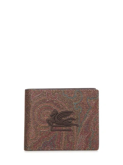 Etro Bi-fold Wallet In Paisley Jacquard Fabric In Grey