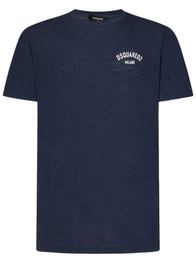 Dsquared2 Navy Blue Cotton Blend T-shirt With Logo
